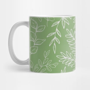 Botanical Line Drawn Leaves Pattern Green Mug